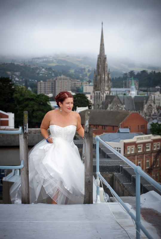 Nicola & Richards Wedding day at The Dunedin Club, Dunedin, NZ. Climing the rooftops to get the shots!!